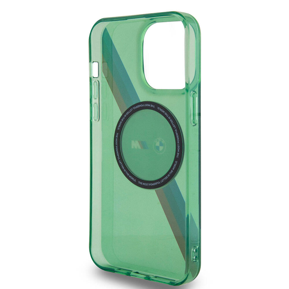 iPhone 15 Pro Kılıf BMW Magsafe Şarj Özellikli Transparan Tricolor Stripes Orjinal Lisanslı Kılıf Yeşil