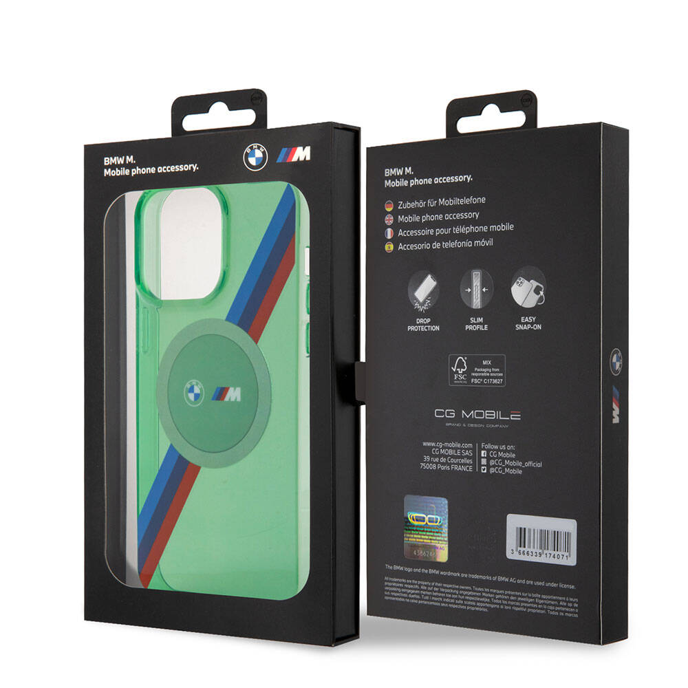 iPhone 15 Pro Kılıf BMW Magsafe Şarj Özellikli Transparan Tricolor Stripes Orjinal Lisanslı Kılıf Gri