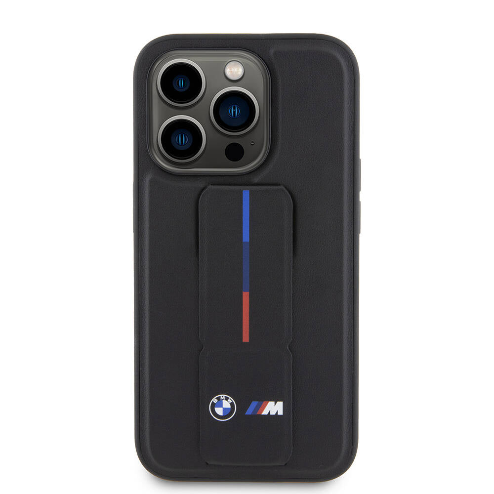 iPhone 15 Pro Kılıf BMW Orjinal Lisanslı M Şerit ve Logolu Standlı Kılıf Gri