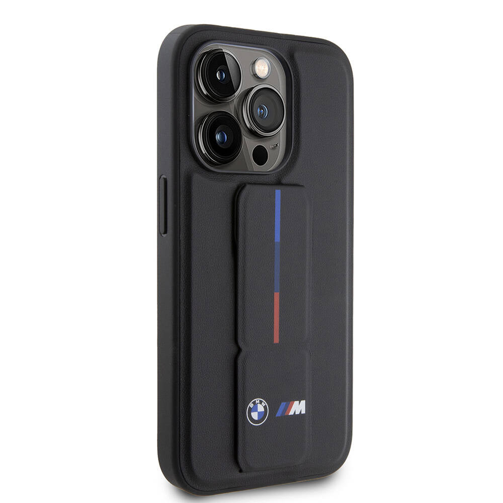 iPhone 15 Pro Kılıf BMW Orjinal Lisanslı M Şerit ve Logolu Standlı Kılıf Gri