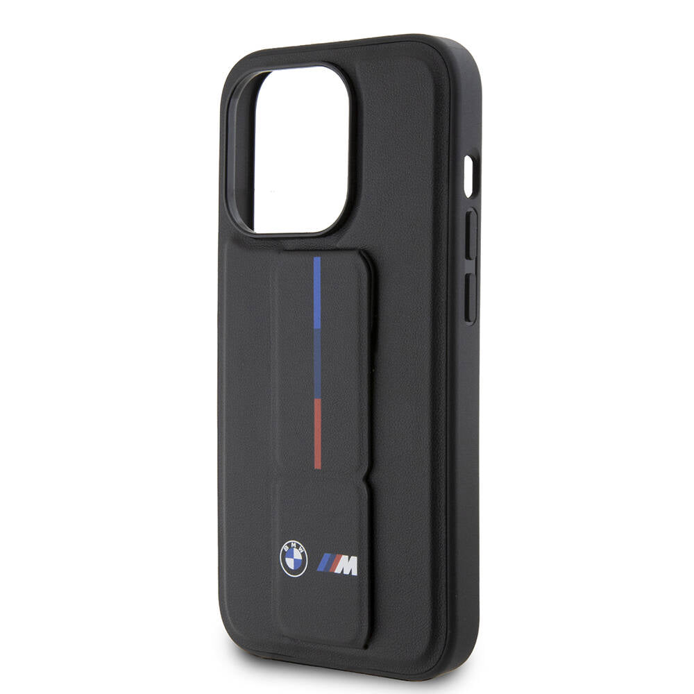 iPhone 15 Pro Kılıf BMW Orjinal Lisanslı M Şerit ve Logolu Standlı Kılıf Gri