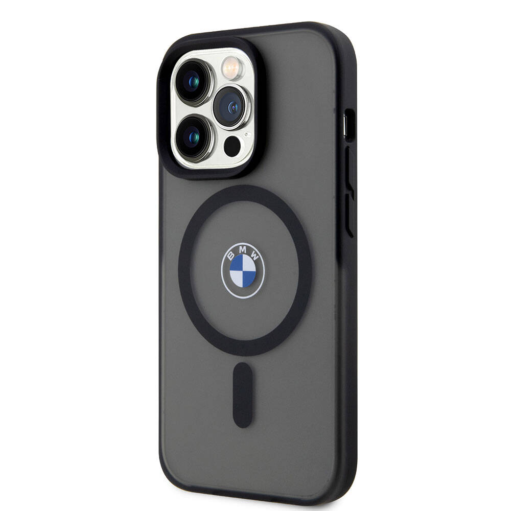 iPhone 15 Pro Kılıf BMW Orjinal Lisanslı Magsafe Şarj Özellikli IML Baskı Logolu Buzlu Mat Kılıf Siyah