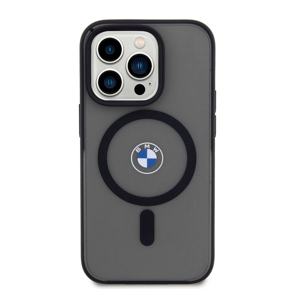 iPhone 15 Pro Kılıf BMW Orjinal Lisanslı Magsafe Şarj Özellikli IML Baskı Logolu Buzlu Mat Kılıf Siyah