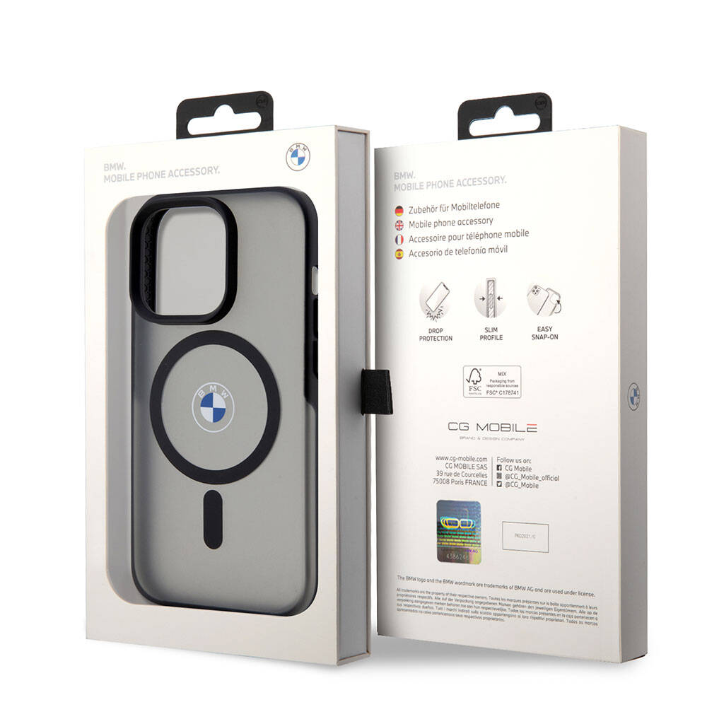 iPhone 15 Pro Kılıf BMW Orjinal Lisanslı Magsafe Şarj Özellikli IML Baskı Logolu Buzlu Mat Kılıf Siyah