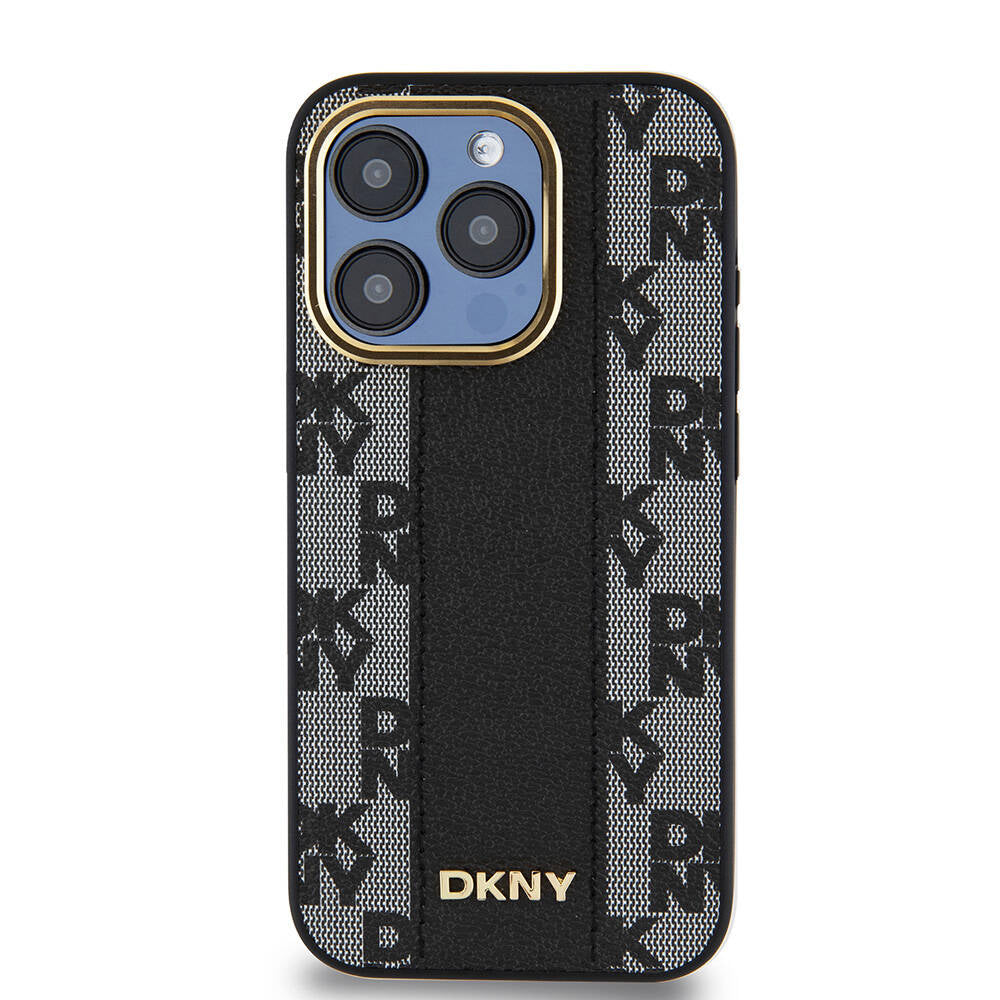 iPhone 15 Pro Kılıf DKNY Orjinal Lisanslı Magsafe Şarj Özellikli 3D Yazılı Checkered Pattern Kılıf Krem