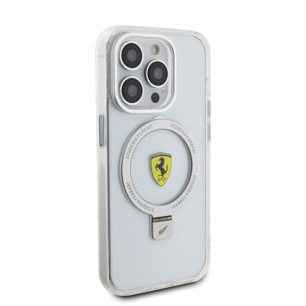 iPhone 15 Pro Kılıf Ferrari Magsafe Şarj Özellikli Standlı Buzlu Yüzey Dizayn Kılıf Siyah