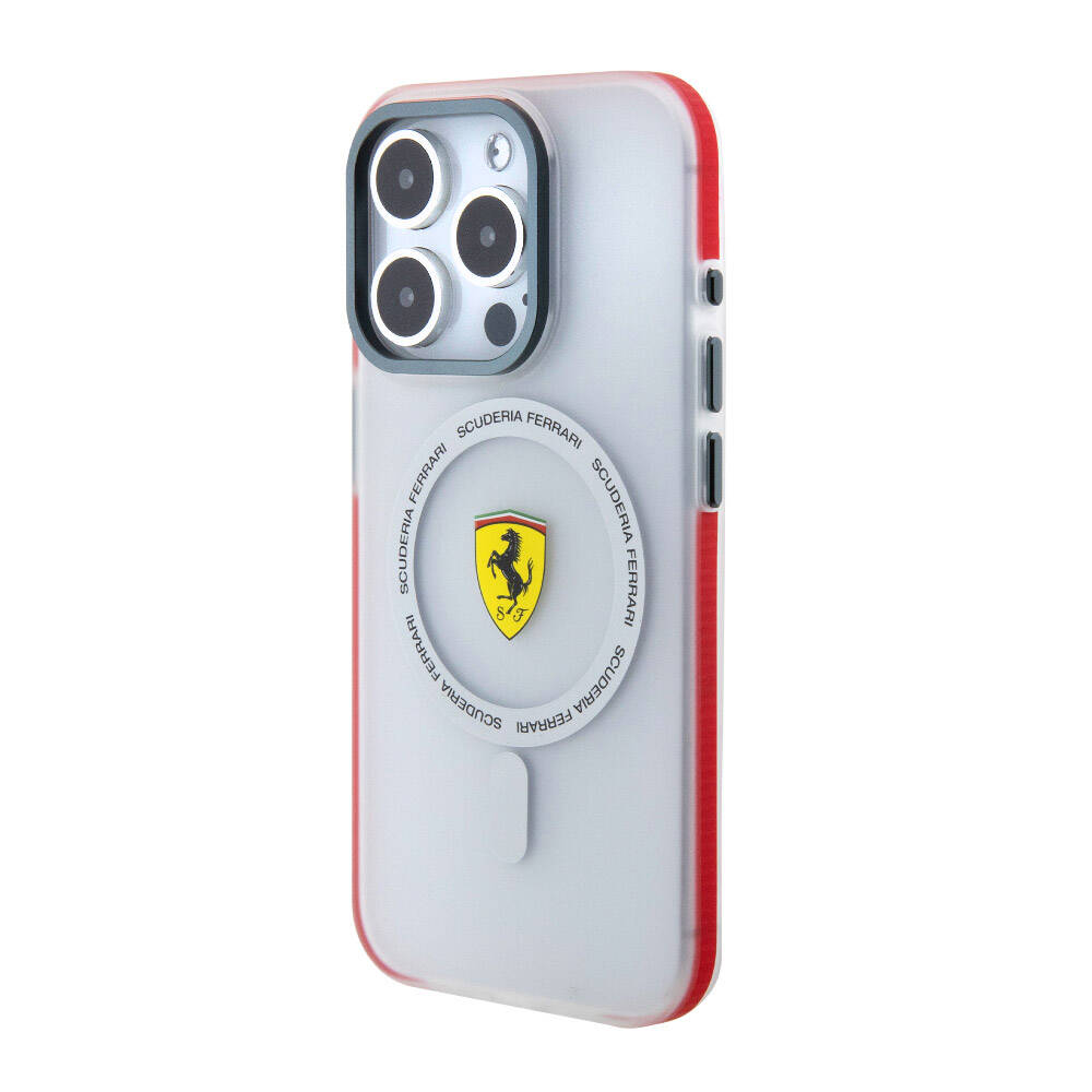 iPhone 15 Pro Kılıf Ferrari Orjinal Lisanslı Magsafe Şarj Özellikli Kontrast Bumper SF Ring Kılıf Siyah