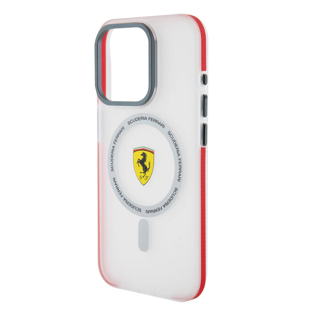 iPhone 15 Pro Kılıf Ferrari Orjinal Lisanslı Magsafe Şarj Özellikli Kontrast Bumper SF Ring Kılıf Kırmızı