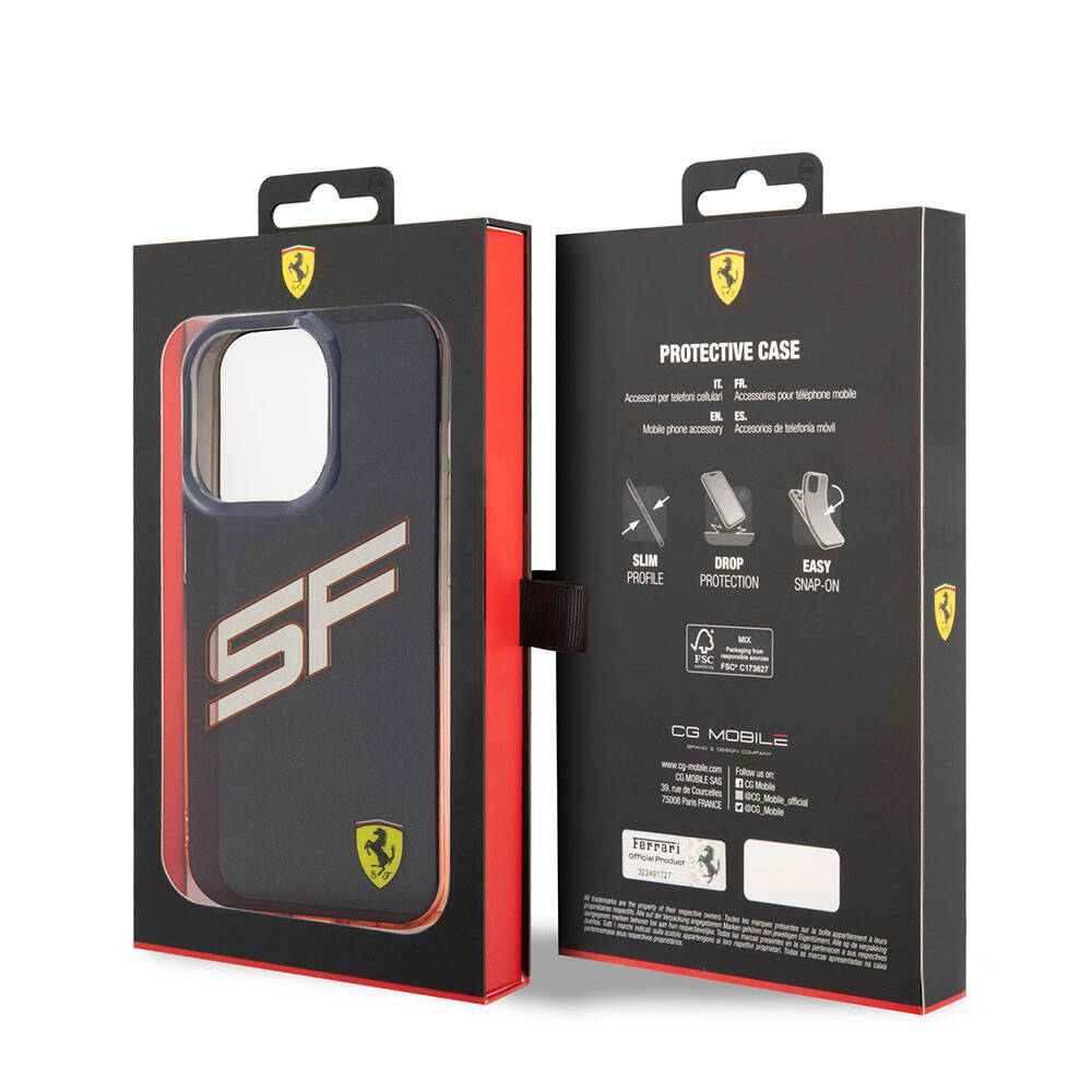 iPhone 15 Pro Kılıf Ferrari Orjinal Lisanslı Transparan SF Yazılı Kenarları Renk Geçişli Kılıf Siyah