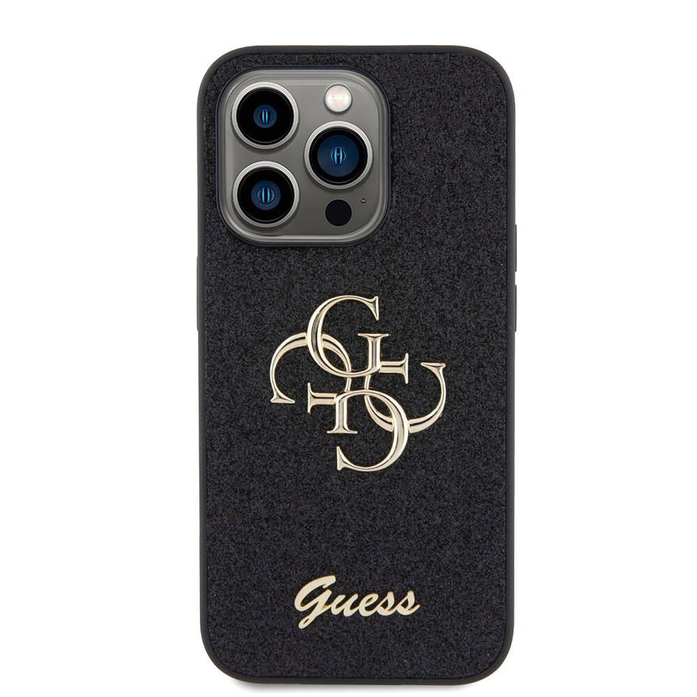 Apple iPhone 15 Pro Kılıf Guess Orjinal Lisanslı 4G Büyük Metal Logolu Glitter Kapak Siyah