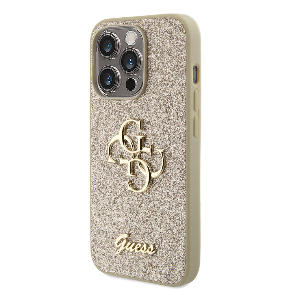 Apple iPhone 15 Pro Kılıf Guess Orjinal Lisanslı 4G Büyük Metal Logolu Glitter Kapak Siyah