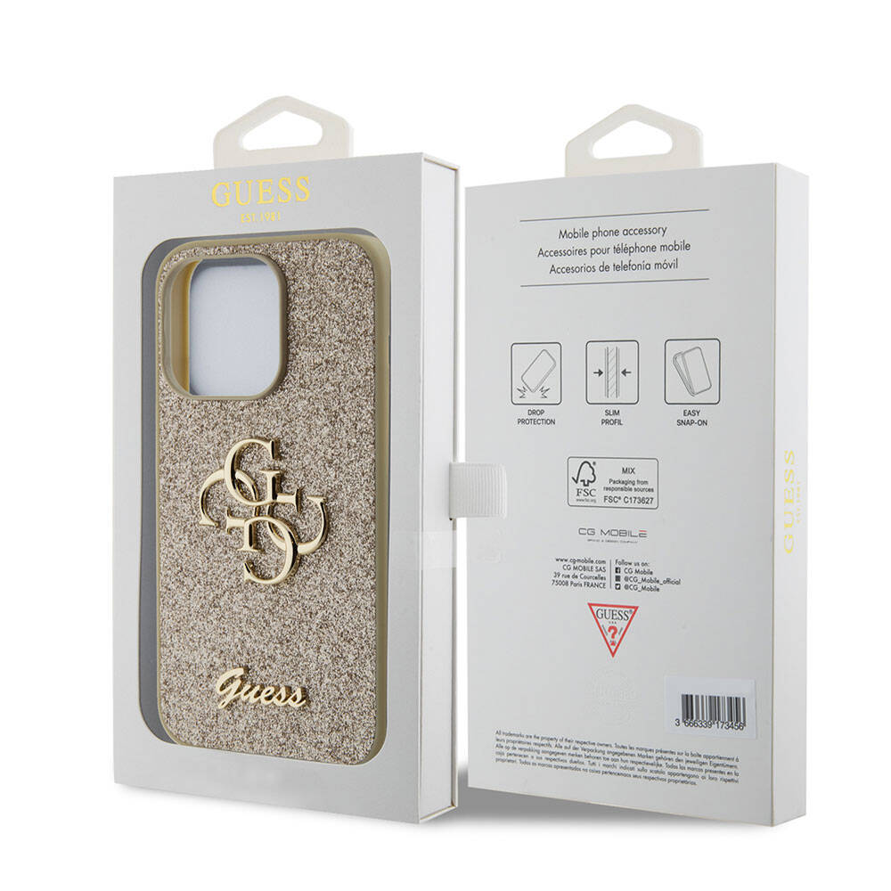 Apple iPhone 15 Pro Kılıf Guess Orjinal Lisanslı 4G Büyük Metal Logolu Glitter Kapak Siyah
