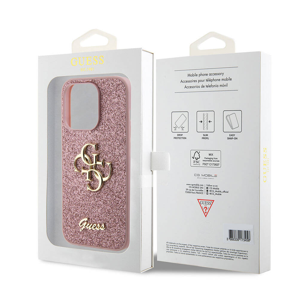 Apple iPhone 15 Pro Kılıf Guess Orjinal Lisanslı 4G Büyük Metal Logolu Glitter Kapak Siyah