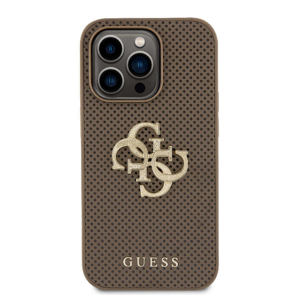 Apple iPhone 15 Pro Kılıf Guess Orjinal Lisanslı Delikli Yazı ve 4G Glitter Büyük Metal Logolu Kapak Siyah