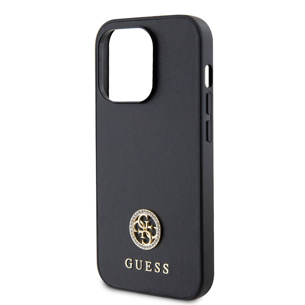 Apple iPhone 15 Pro Kılıf Guess Orjinal Lisanslı Deri 4G Metal Logo Strass Kapak Gold