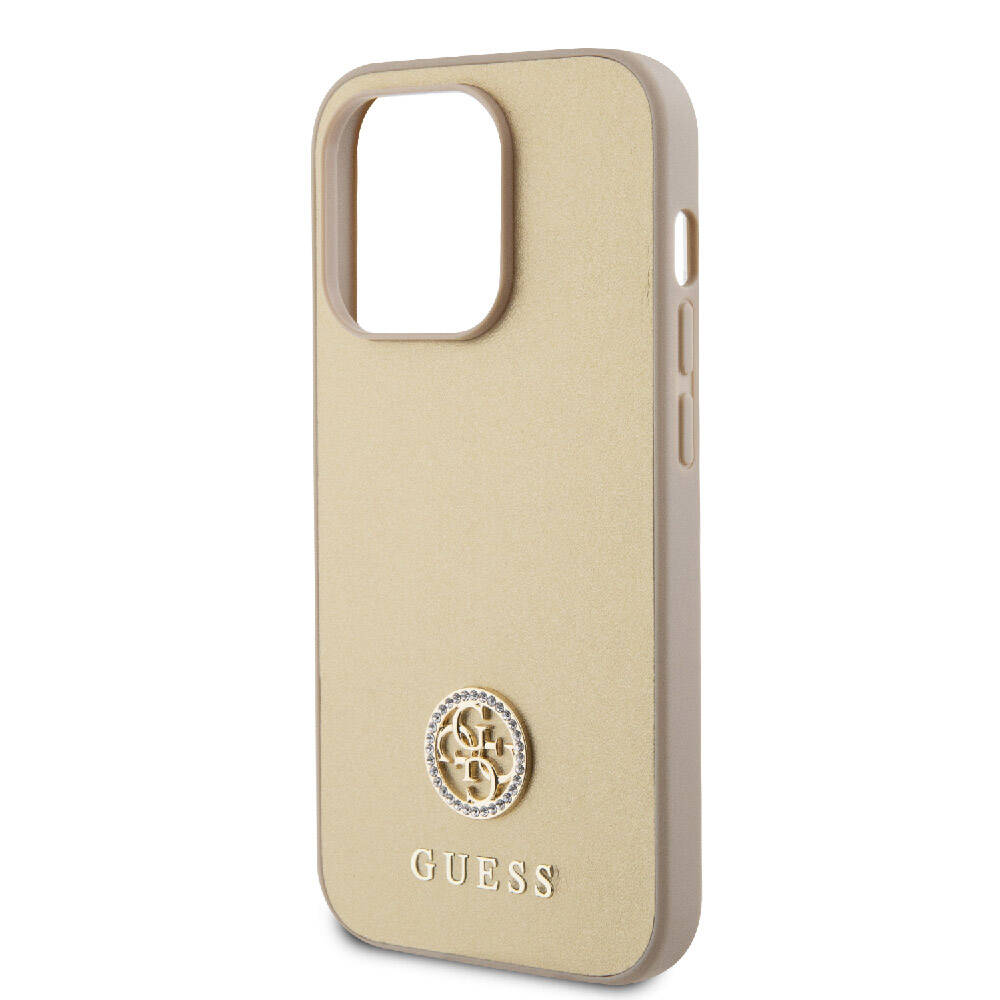 Apple iPhone 15 Pro Kılıf Guess Orjinal Lisanslı Deri 4G Metal Logo Strass Kapak Siyah