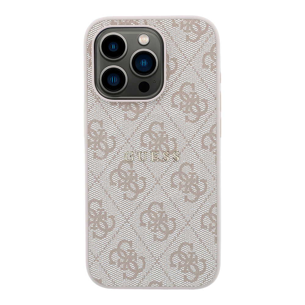 Apple iPhone 15 Pro Kılıf Guess Orjinal Lisanslı M-safe Kabartmalı 4G Desenli Yazı Logolu Kapak Pembe