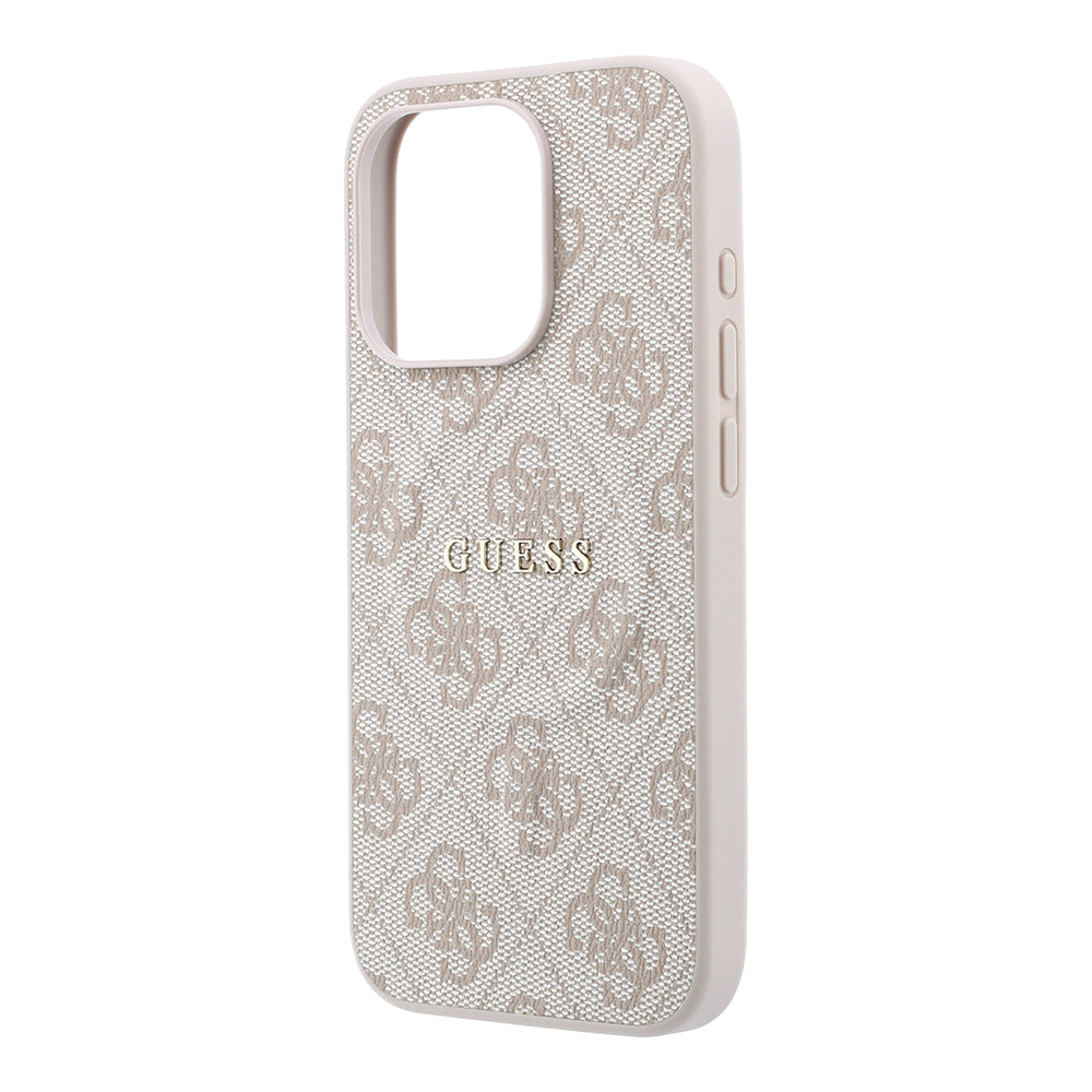 Apple iPhone 15 Pro Kılıf Guess Orjinal Lisanslı M-safe Kabartmalı 4G Desenli Yazı Logolu Kapak Pembe