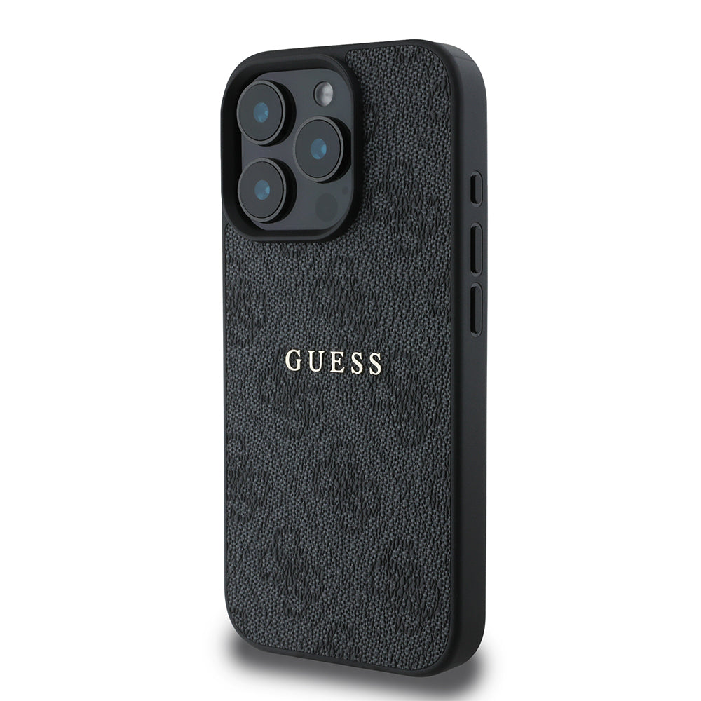 Apple iPhone 15 Pro Kılıf Guess Orjinal Lisanslı Magsafe Şarj Özellikli 4G Desen Yazı Logolu Kapak Siyah