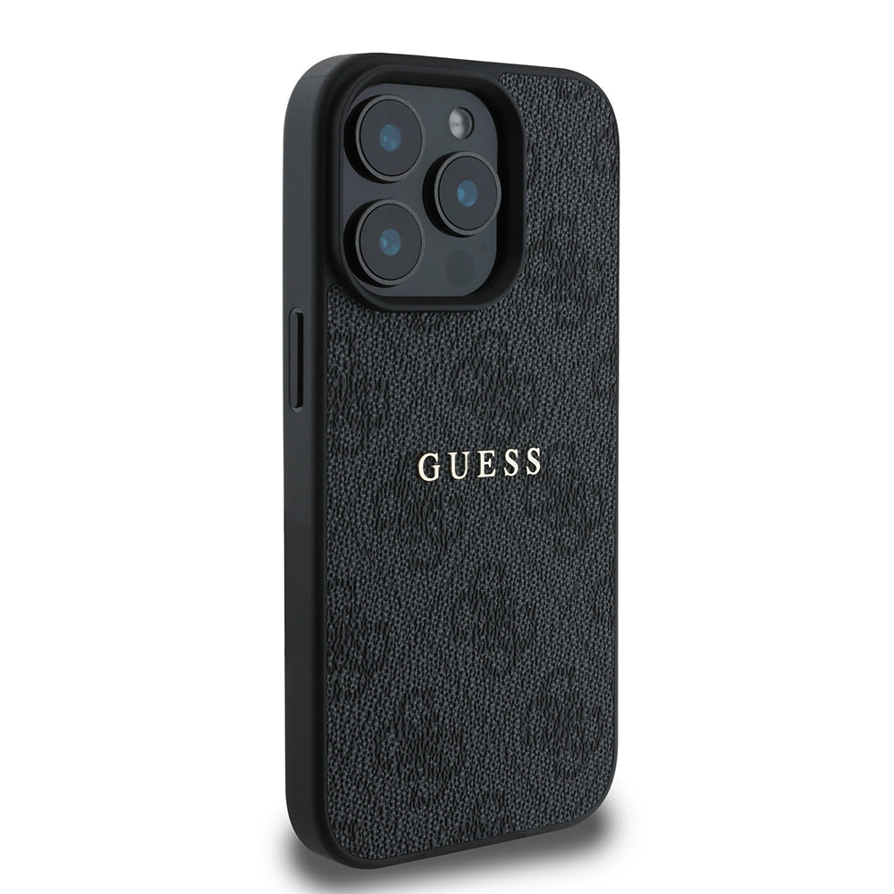 Apple iPhone 15 Pro Kılıf Guess Orjinal Lisanslı Magsafe Şarj Özellikli 4G Desen Yazı Logolu Kapak Kahverengi
