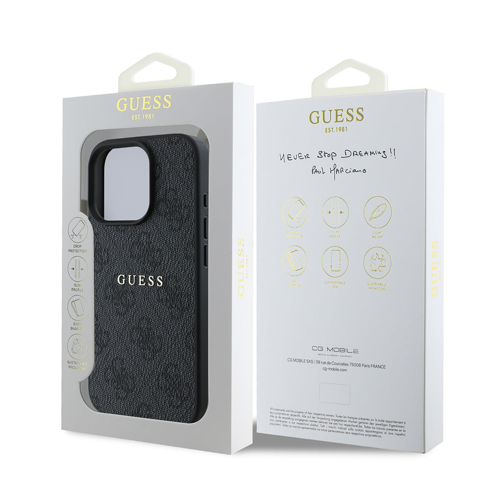 Apple iPhone 15 Pro Kılıf Guess Orjinal Lisanslı Magsafe Şarj Özellikli 4G Desen Yazı Logolu Kapak Kahverengi