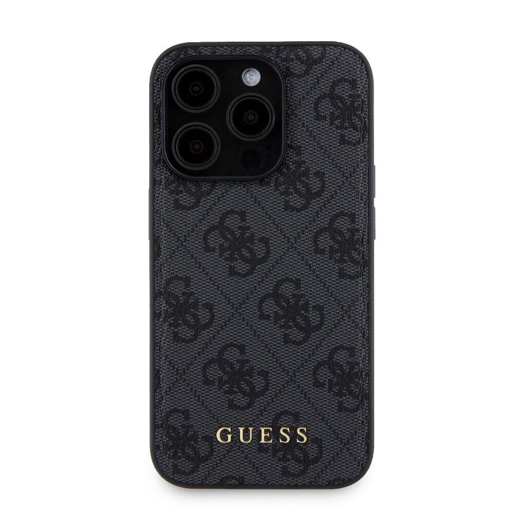 Apple iPhone 15 Pro Kılıf Guess Orjinal Lisanslı Magsafe Şarj Özellikli Yazı Logolu 4G Desenli Kapak + Powerbank 5000mAh 2in1 Set Siyah