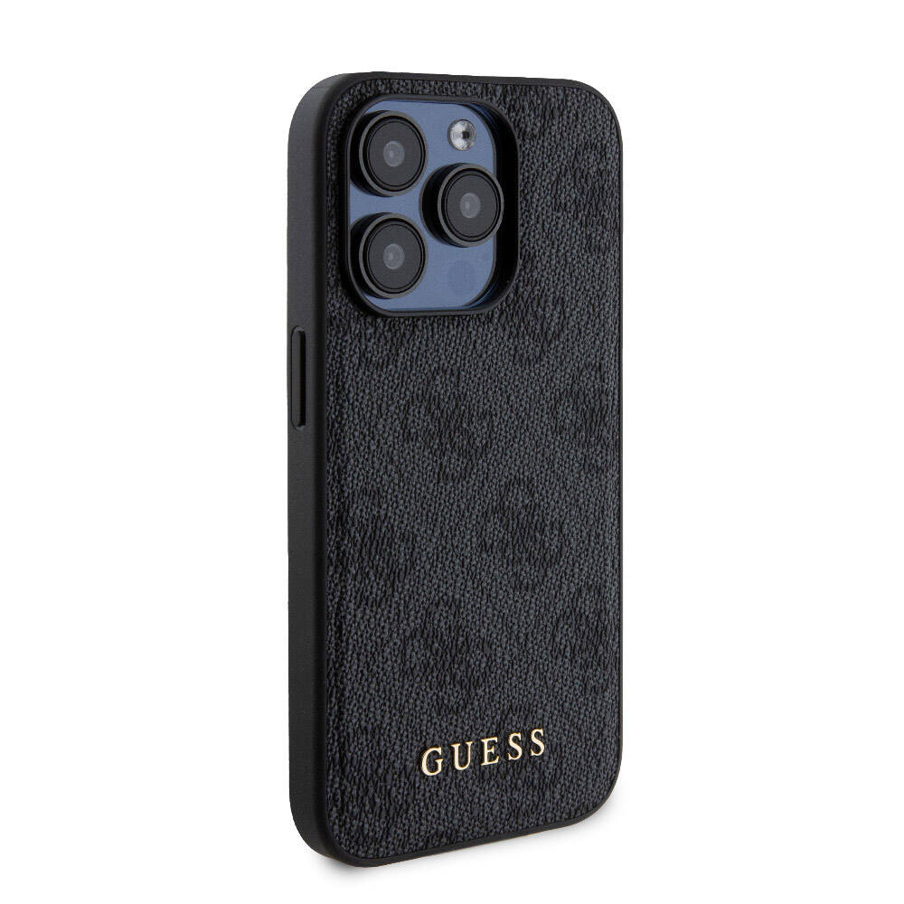 Apple iPhone 15 Pro Kılıf Guess Orjinal Lisanslı Magsafe Şarj Özellikli Yazı Logolu 4G Desenli Kapak + Powerbank 5000mAh 2in1 Set Siyah