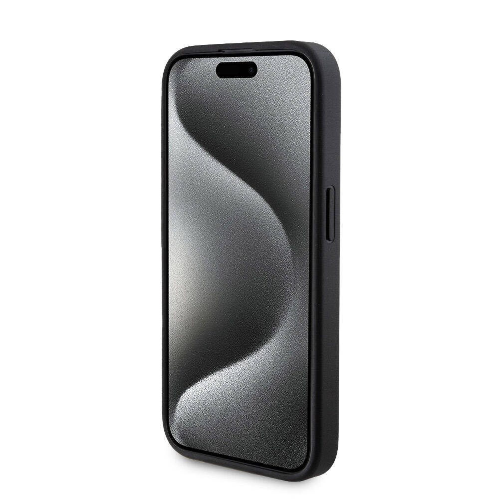 Apple iPhone 15 Pro Kılıf Guess Orjinal Lisanslı Magsafe Şarj Özellikli Yazı Logolu 4G Desenli Kapak + Powerbank 5000mAh 2in1 Set Siyah