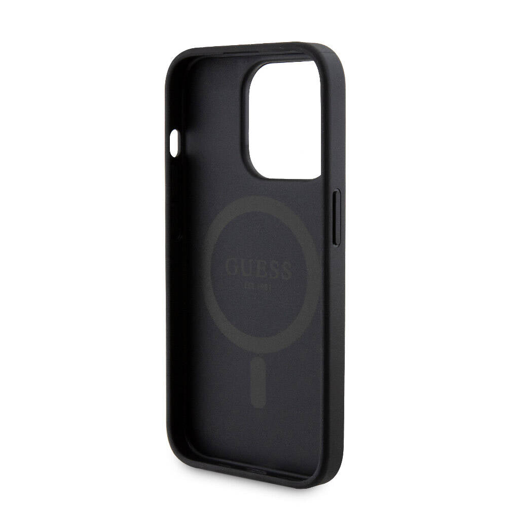 Apple iPhone 15 Pro Kılıf Guess Orjinal Lisanslı Magsafe Şarj Özellikli Yazı Logolu 4G Desenli Kapak + Powerbank 5000mAh 2in1 Set Siyah