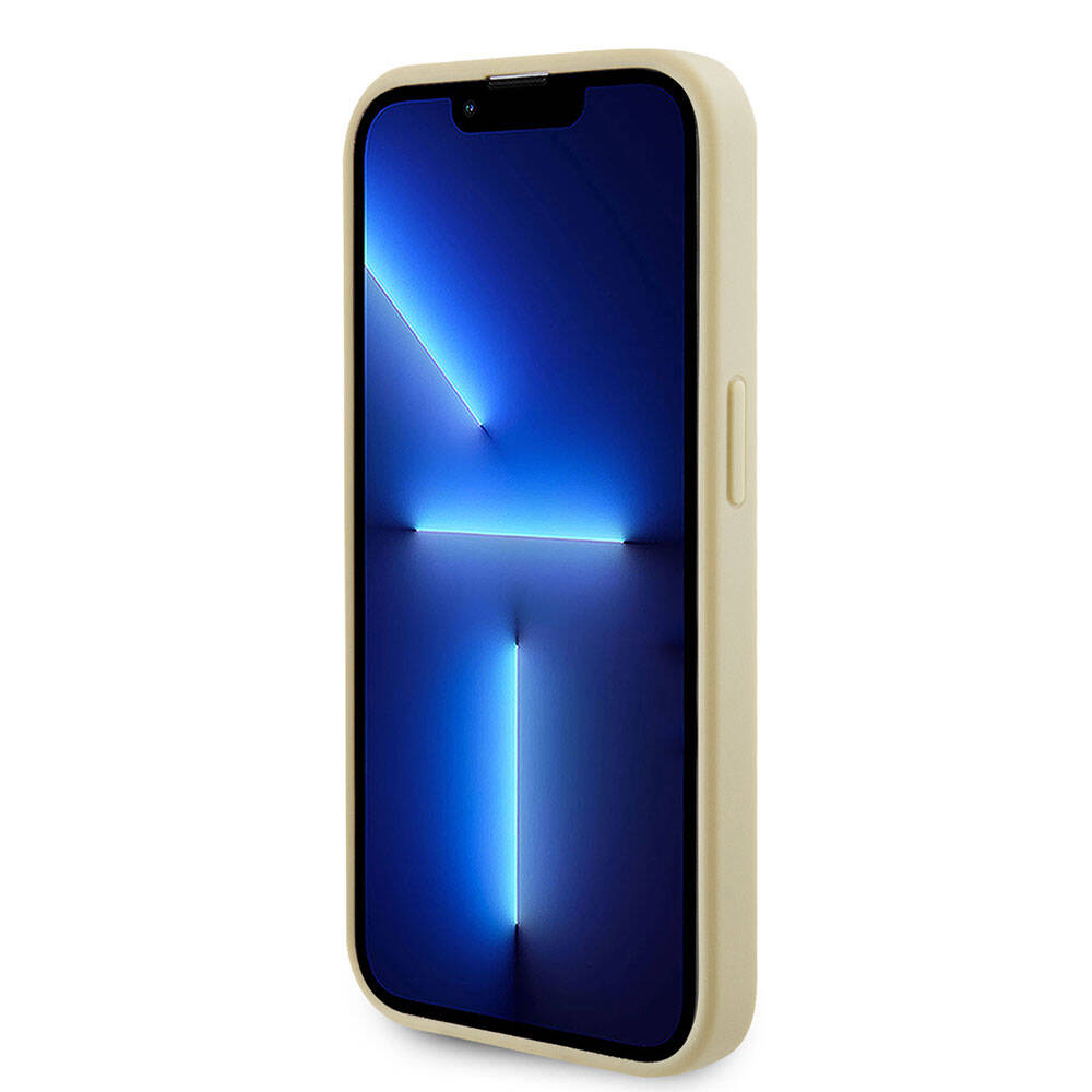 Apple iPhone 15 Pro Kılıf Guess Orjinal Lisanslı Magsafe Şarj Özellikli Yazı Logolu Saffiano Kapak Krem