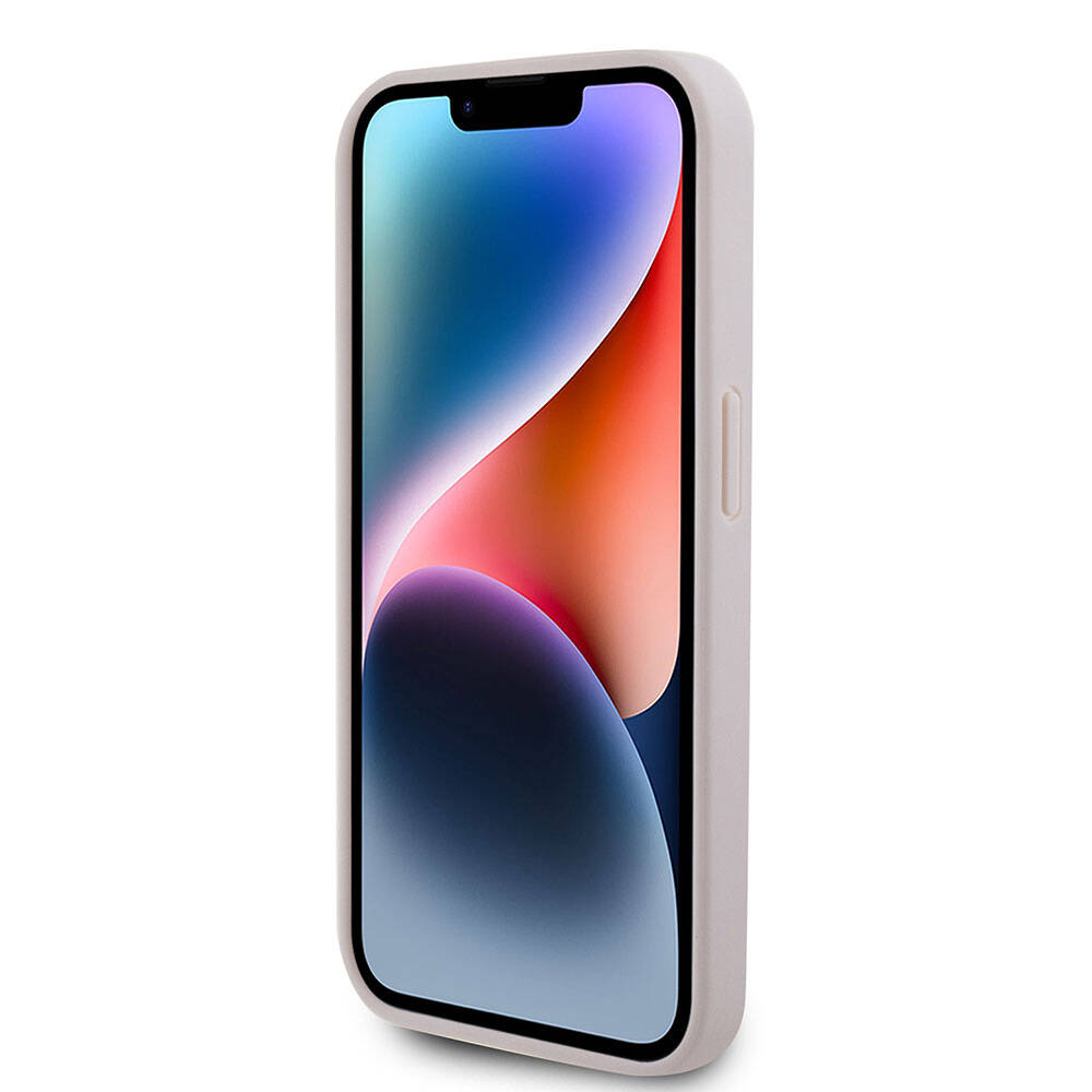 Apple iPhone 15 Pro Kılıf Guess Orjinal Lisanslı PU Deri Askılı Taşlı Üçgen Logo 4G Desenli Strass Crossbody Kapak Kahverengi