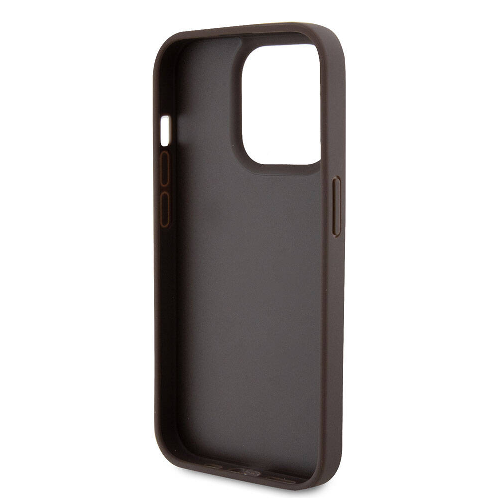 Apple iPhone 15 Pro Kılıf Guess Orjinal Lisanslı PU Deri Askılı Taşlı Üçgen Logo 4G Desenli Strass Crossbody Kapak Siyah