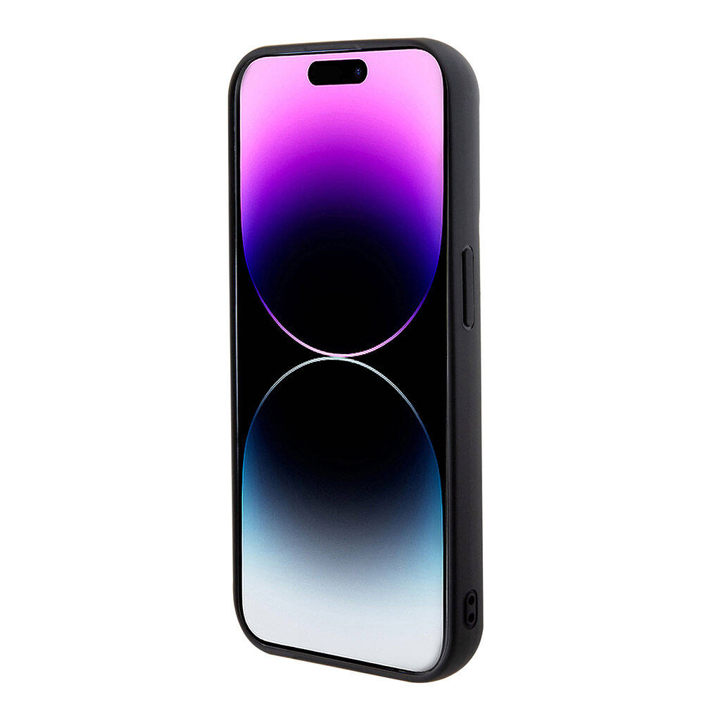 Apple iPhone 15 Pro Kılıf Guess Orjinal Lisanslı PU Deri Metal Yazı Logolu Kapitone Kapak Siyah