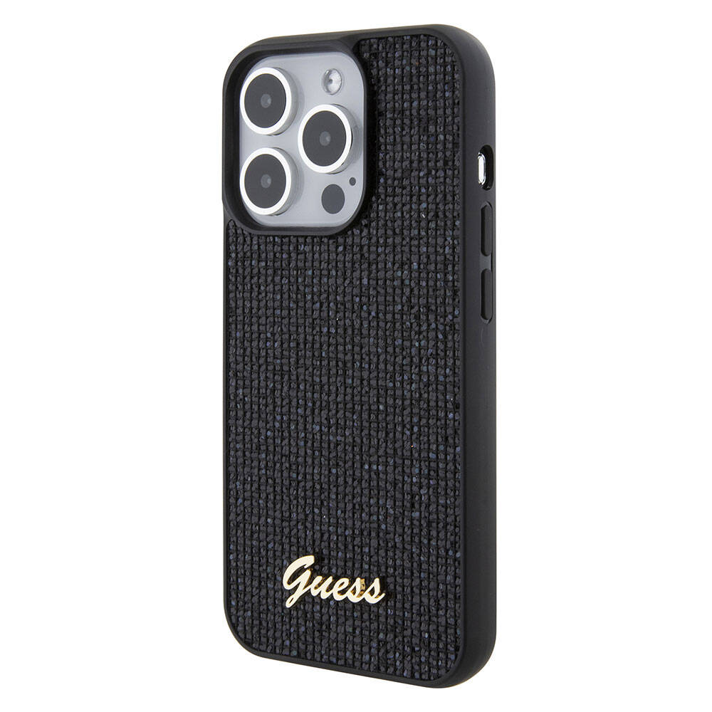 Apple iPhone 15 Pro Kılıf Guess Orjinal Lisanslı Yazı Logolu Disco Script Metal Kapak Siyah