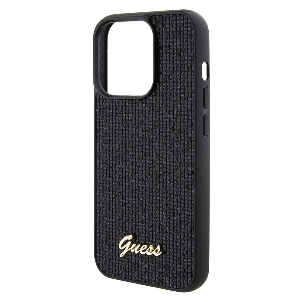 Apple iPhone 15 Pro Kılıf Guess Orjinal Lisanslı Yazı Logolu Disco Script Metal Kapak Siyah