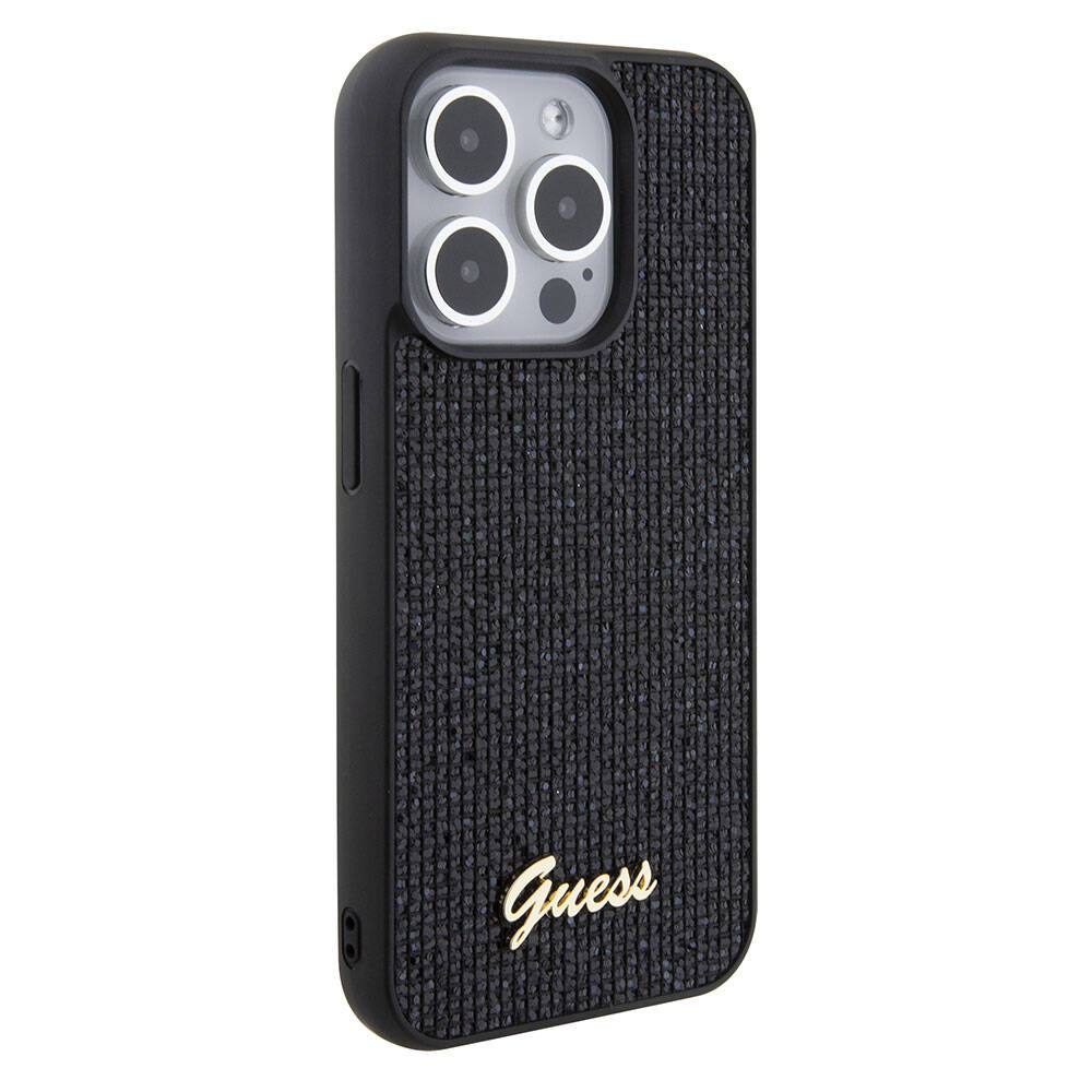 Apple iPhone 15 Pro Kılıf Guess Orjinal Lisanslı Yazı Logolu Disco Script Metal Kapak Siyah