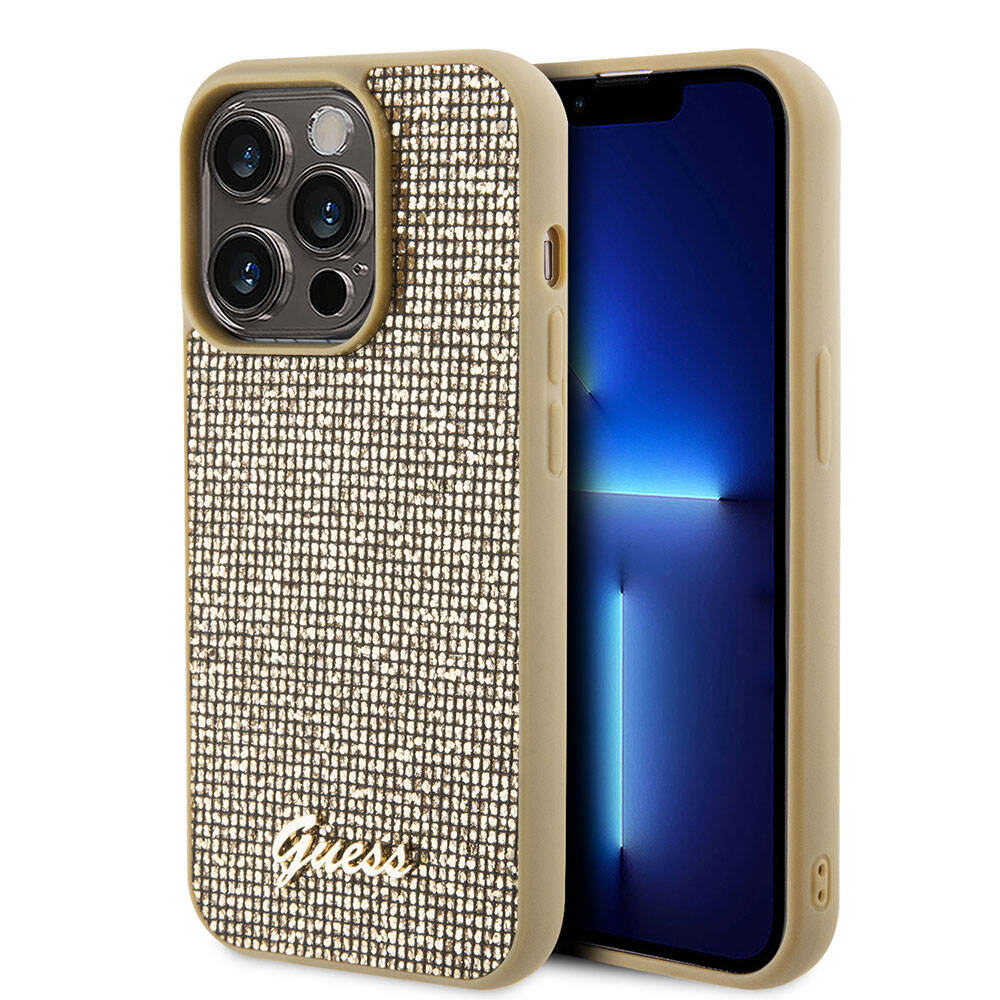 Apple iPhone 15 Pro Kılıf Guess Orjinal Lisanslı Yazı Logolu Disco Script Metal Kapak Siyah