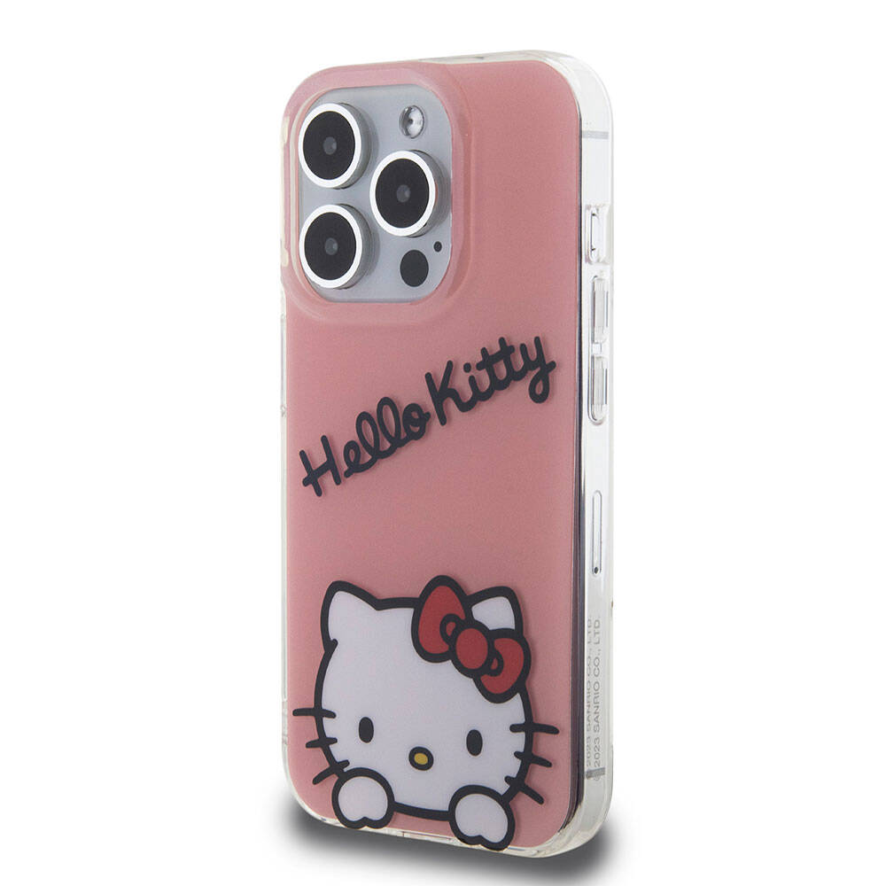 iPhone 15 Pro Kılıf Hello Kitty Orjinal Lisanslı Askılı Yazı ve İkonik Logolu Daydreaming Kılıf Pembe