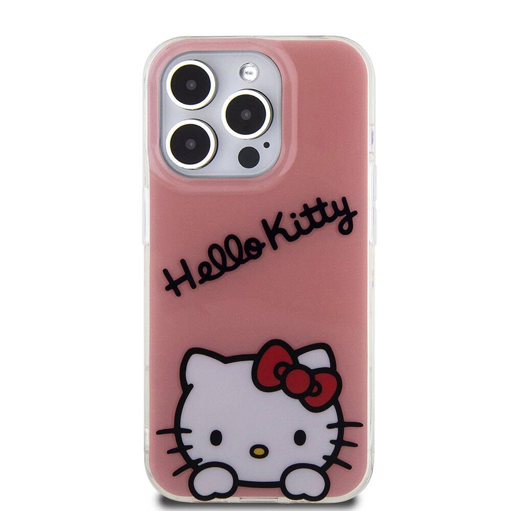 iPhone 15 Pro Kılıf Hello Kitty Orjinal Lisanslı Askılı Yazı ve İkonik Logolu Daydreaming Kılıf Pembe