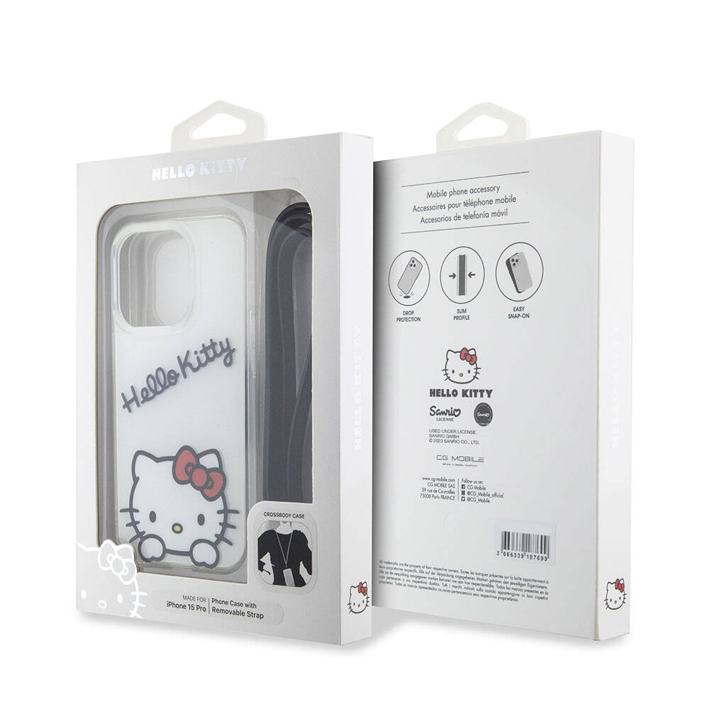 iPhone 15 Pro Kılıf Hello Kitty Orjinal Lisanslı Askılı Yazı ve İkonik Logolu Daydreaming Kılıf Pembe