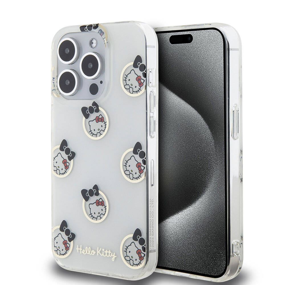 iPhone 15 Pro Kılıf Hello Kitty Orjinal Lisanslı Elektroplating Kaplama Kabarcık Baskılı Kılıf Siyah