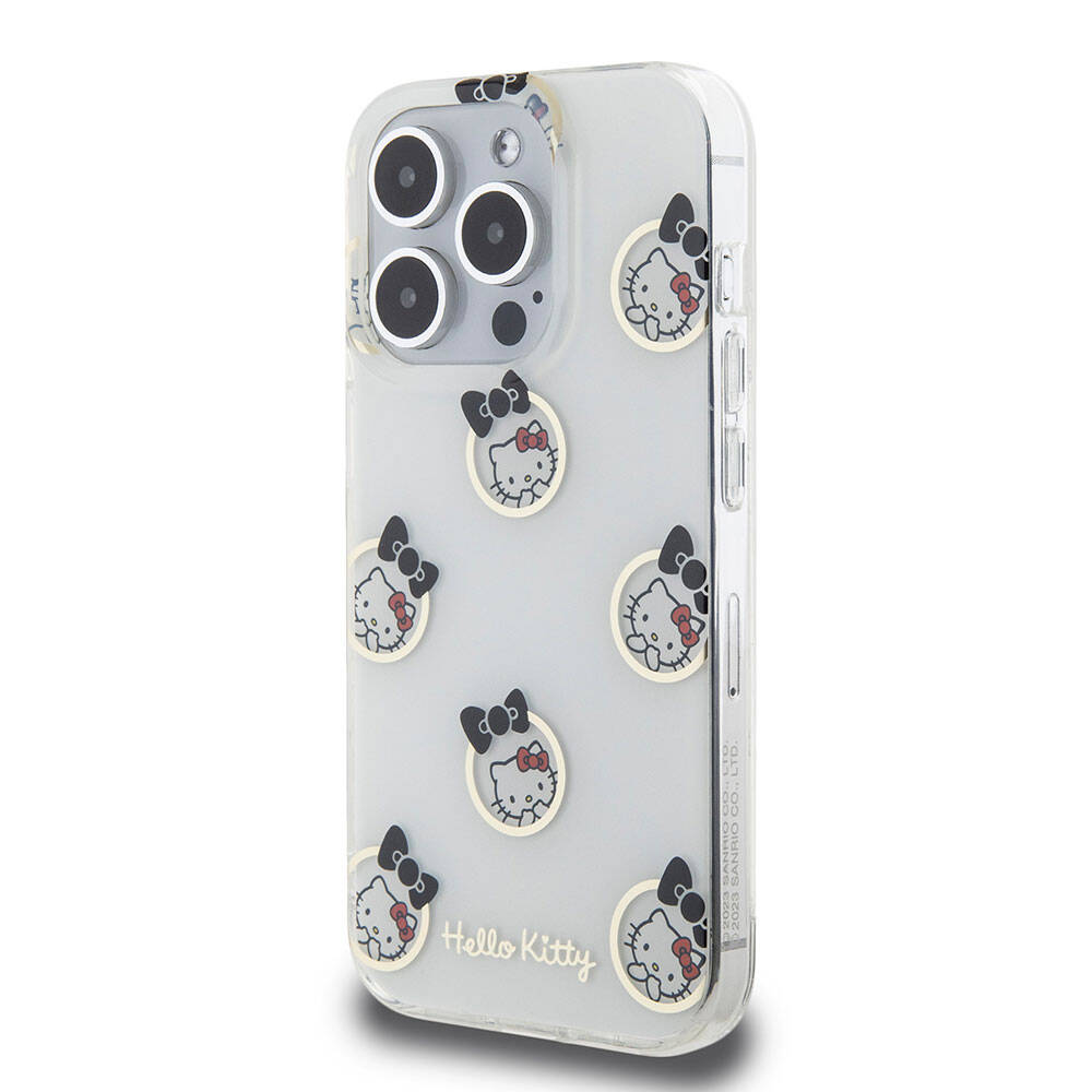 iPhone 15 Pro Kılıf Hello Kitty Orjinal Lisanslı Elektroplating Kaplama Kabarcık Baskılı Kılıf Siyah