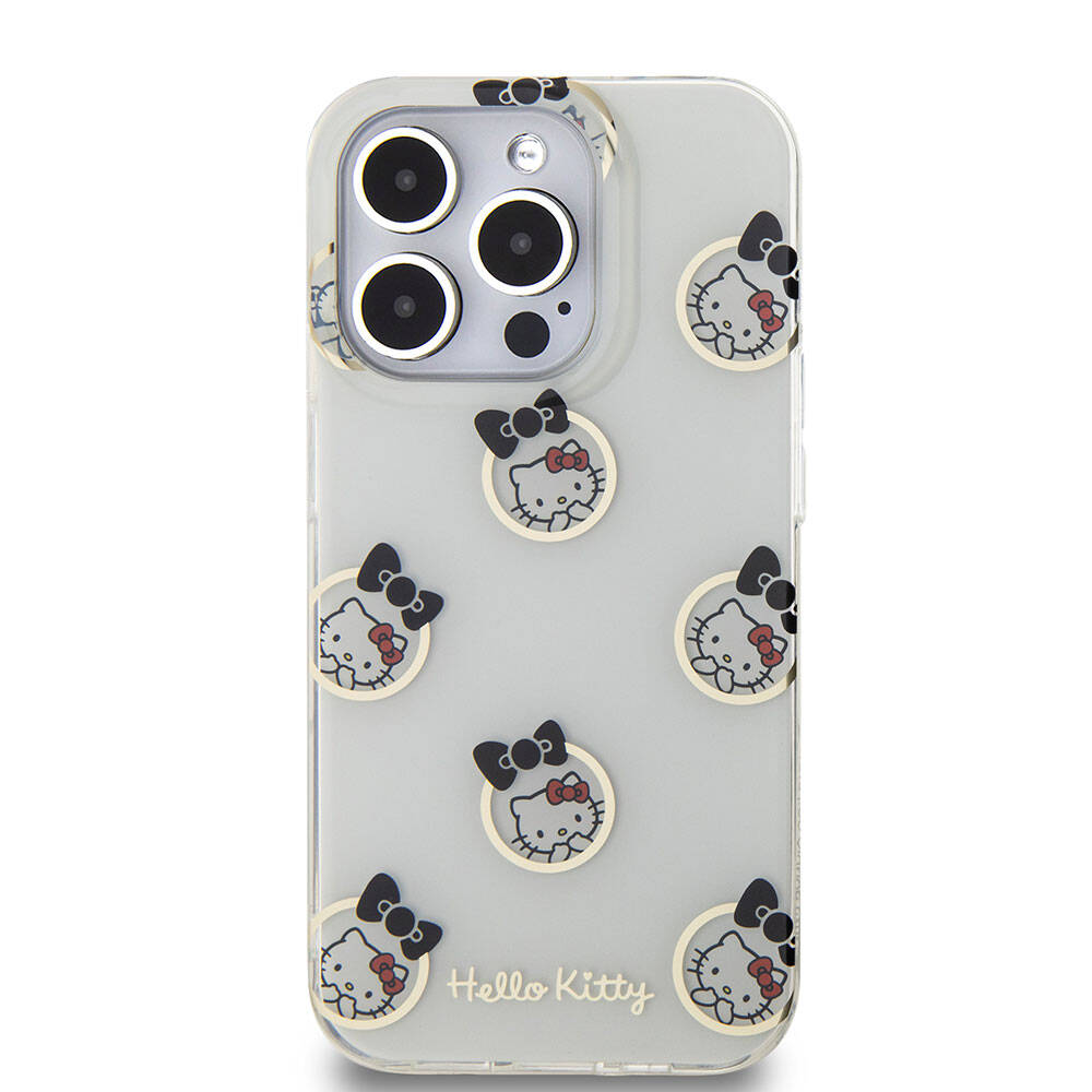 iPhone 15 Pro Kılıf Hello Kitty Orjinal Lisanslı Elektroplating Kaplama Kabarcık Baskılı Kılıf Siyah