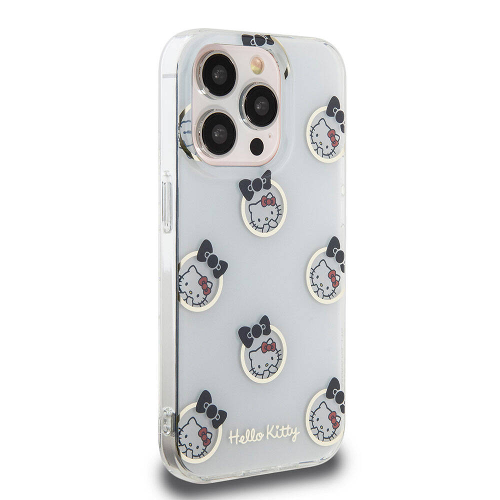 iPhone 15 Pro Kılıf Hello Kitty Orjinal Lisanslı Elektroplating Kaplama Kabarcık Baskılı Kılıf Siyah