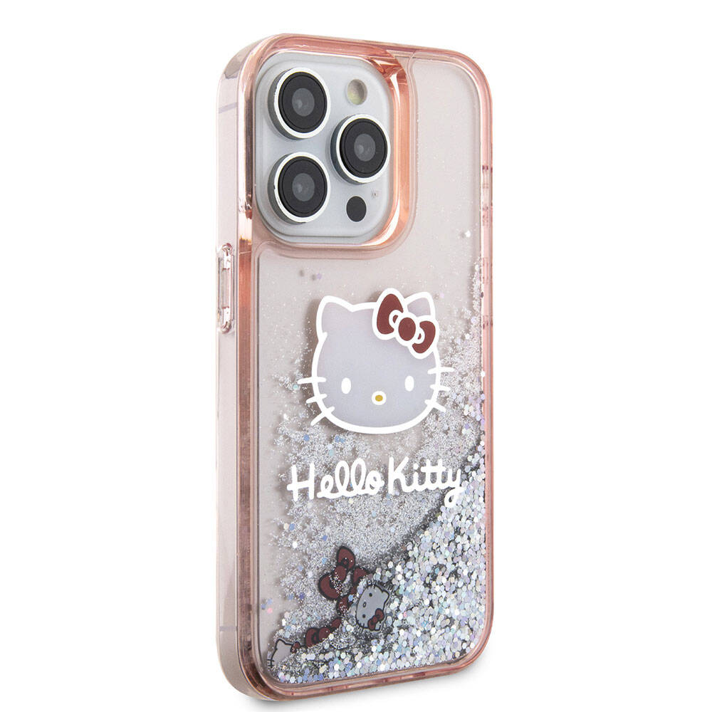 iPhone 15 Pro Kılıf Hello Kitty Orjinal Lisanslı İkonik Sıvılı Glitter Kılıf Renksiz