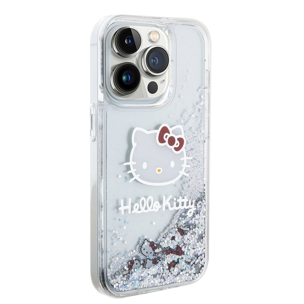 iPhone 15 Pro Kılıf Hello Kitty Orjinal Lisanslı İkonik Sıvılı Glitter Kılıf Renksiz