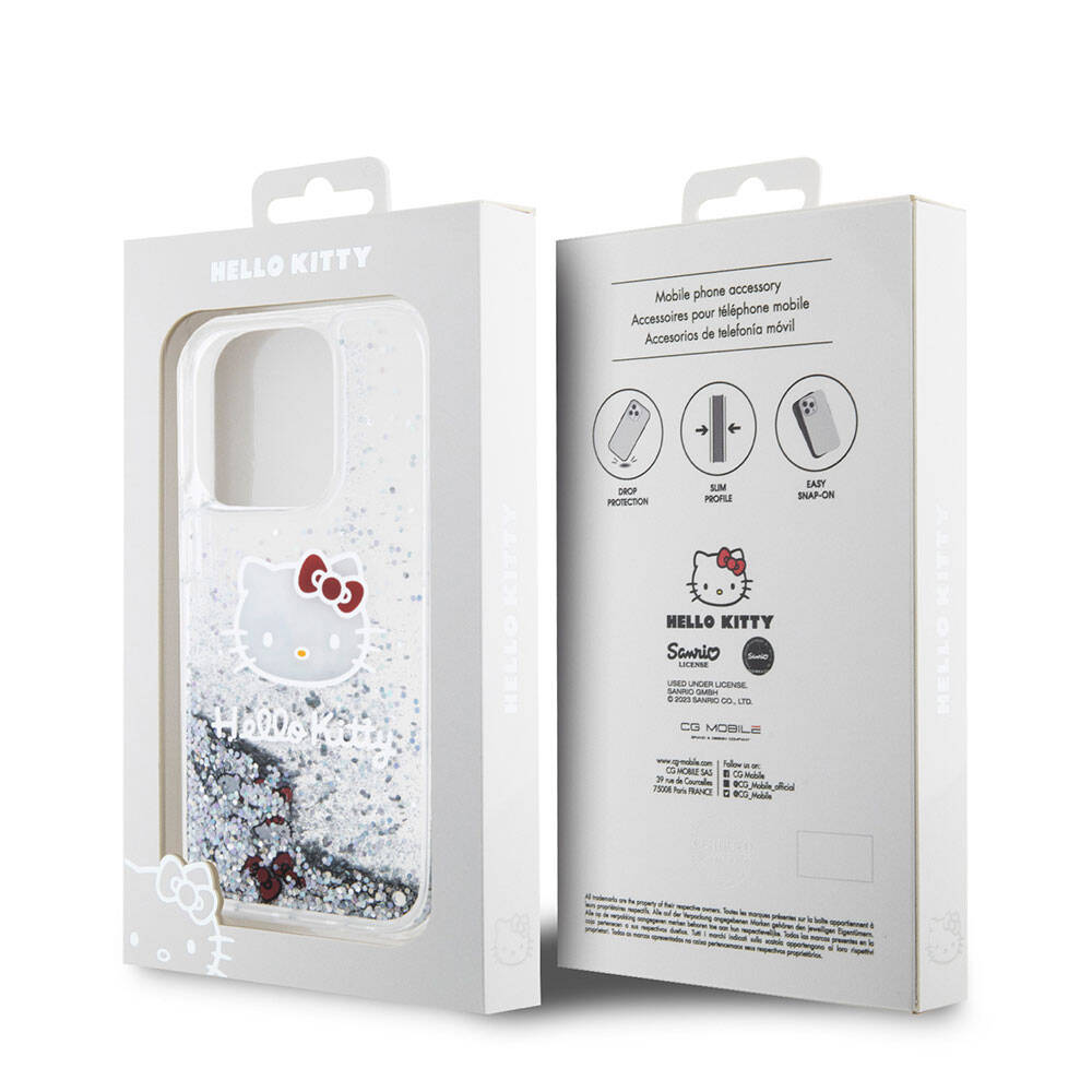 iPhone 15 Pro Kılıf Hello Kitty Orjinal Lisanslı İkonik Sıvılı Glitter Kılıf Renksiz