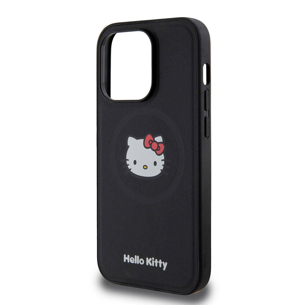 iPhone 15 Pro Kılıf Hello Kitty Orjinal Lisanslı Magsafe Şarj Özellikli Kitty Head Deri Kılıf Gold