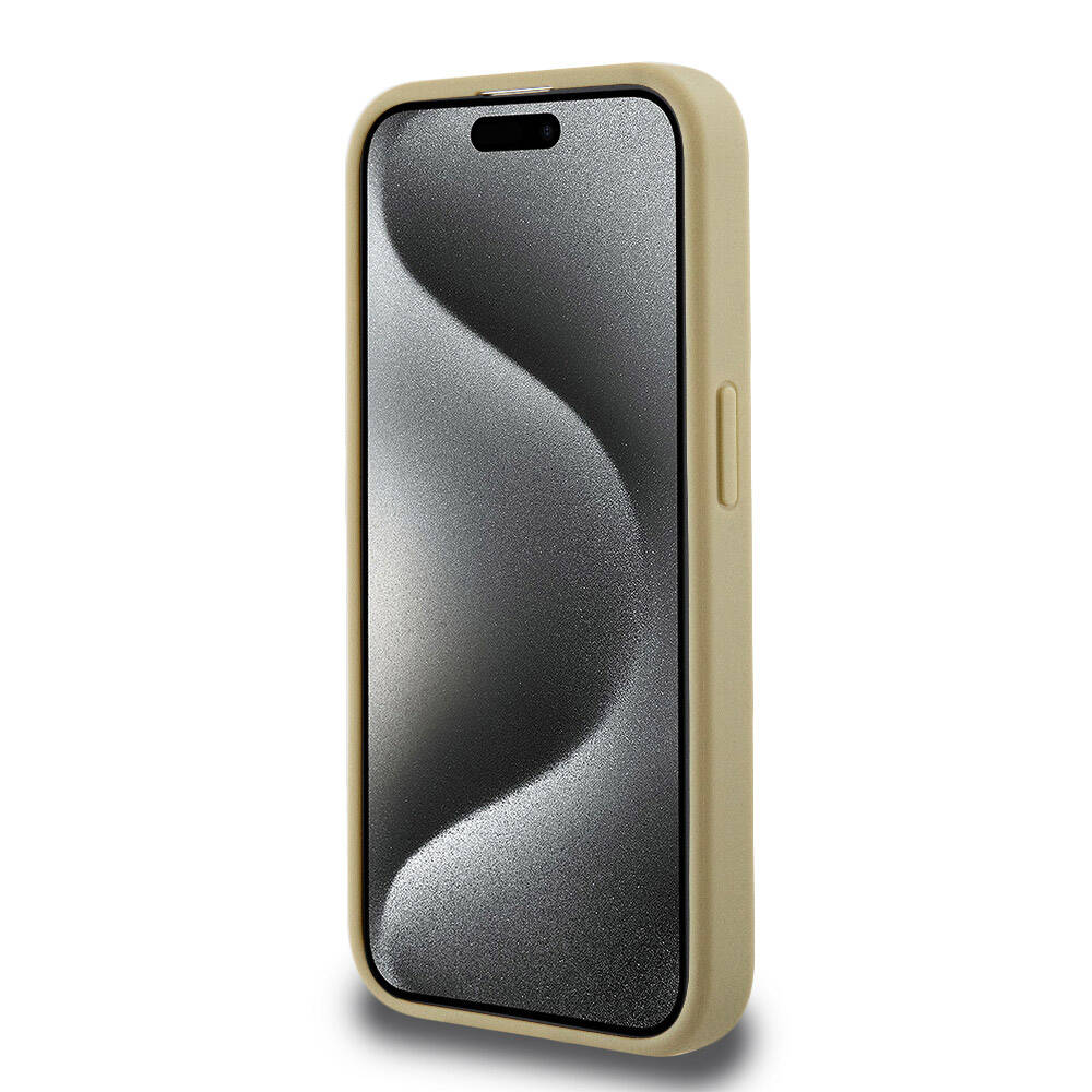 iPhone 15 Pro Kılıf Hello Kitty Orjinal Lisanslı Magsafe Şarj Özellikli Kitty Head Deri Kılıf Gold