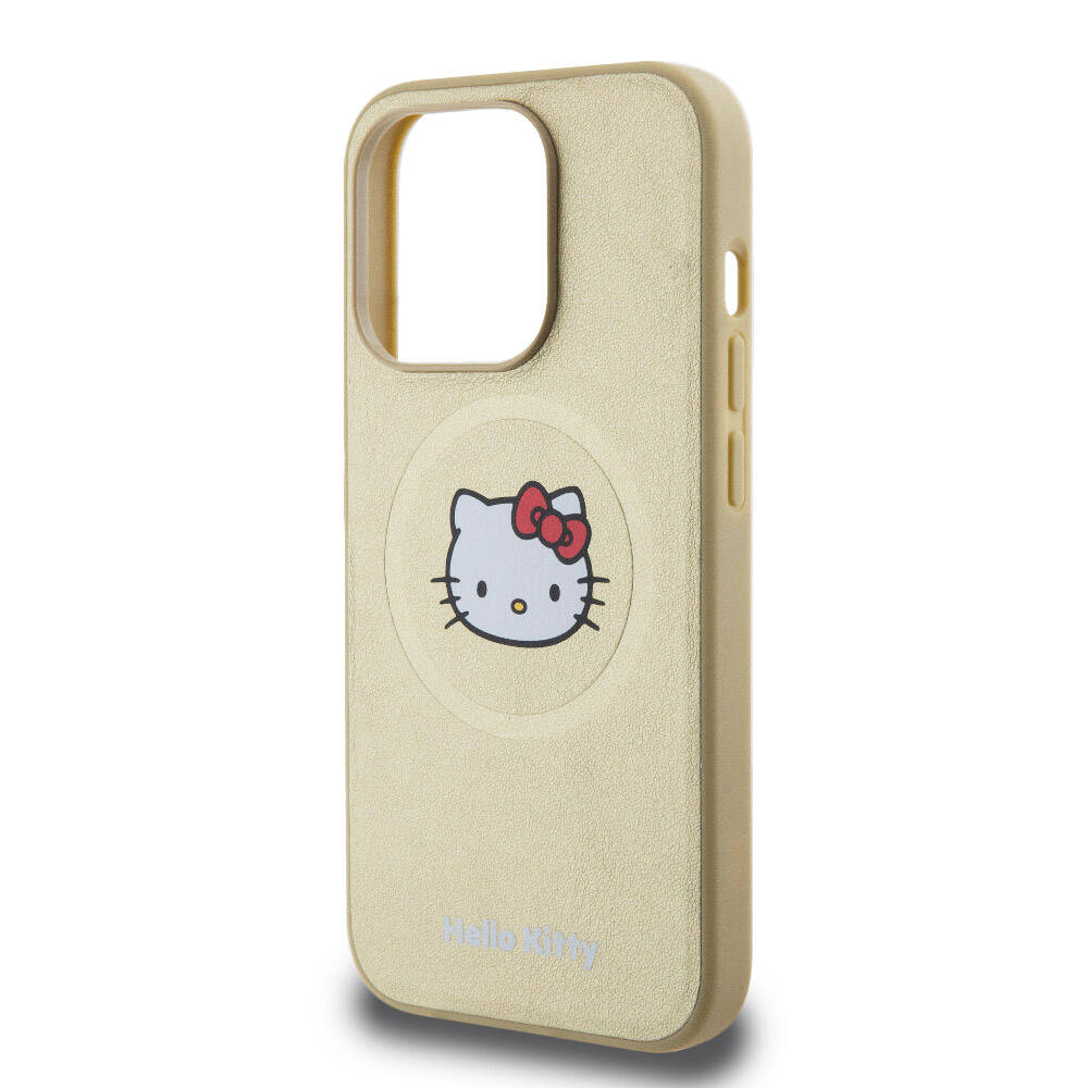 iPhone 15 Pro Kılıf Hello Kitty Orjinal Lisanslı Magsafe Şarj Özellikli Kitty Head Deri Kılıf Siyah